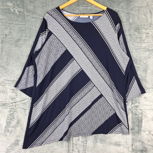 Susan Graver Top 2X Blue Liquid Knit Asymmetrical Tunic Career‎ Office Mature - Picture 1 of 7